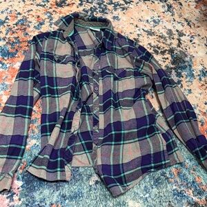 Columbia Women's Plaid Button-Up Shirt Jacket in Purple, Teal, Gray